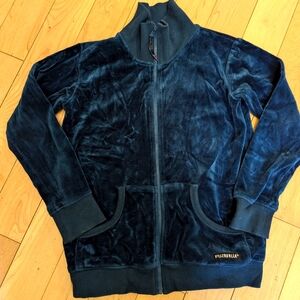 Villervalla Dark Blue Velour Zip Cardigan